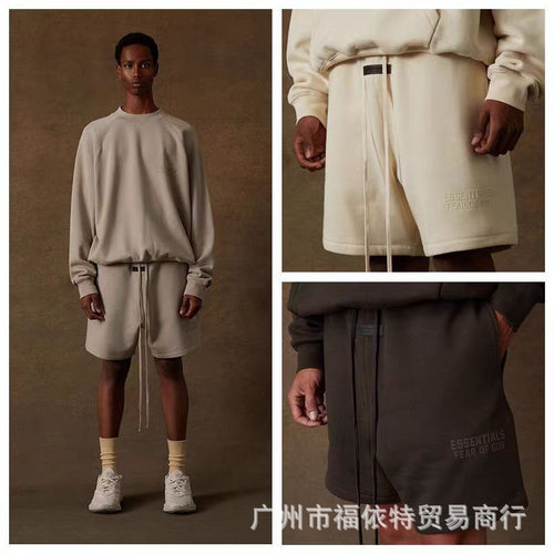 Double thread ESSENTIALS Loose casual shorts FOG 1977 drawstring flocked shorts men's fashion brand