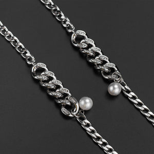 Stainless Steel Inlaid Diamond Pearls Necklace
