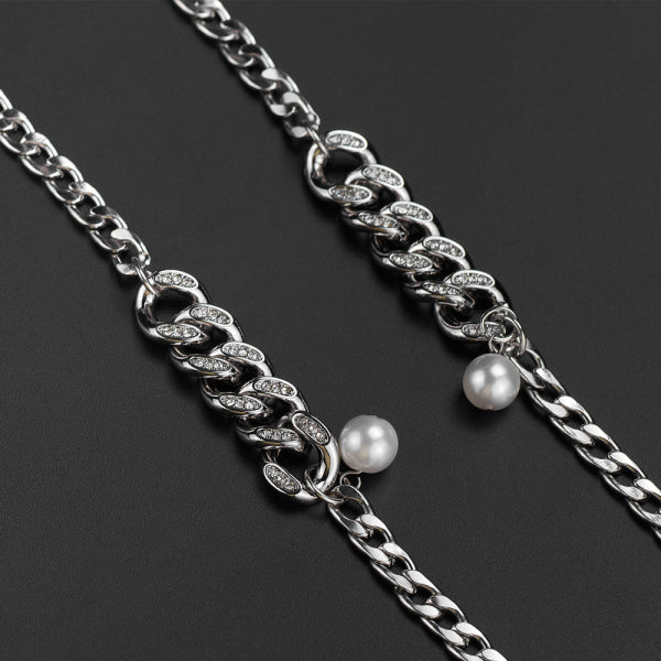 Stainless Steel Inlaid Diamond Pearls Necklace