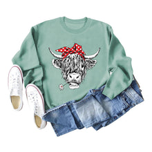 Load image into Gallery viewer, Casual long sleeve crewneck red bow cow fun print loose women&#39;s hoodie