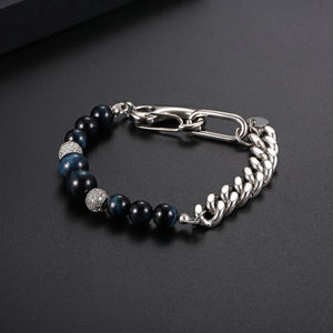 Stainless Steel European And American Personalized Trendy Tiger Eye Stone Splicing  Bracelet