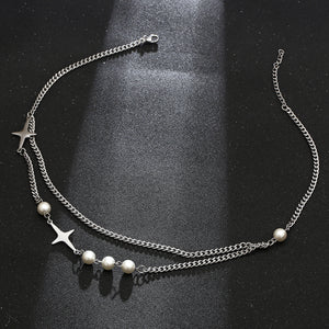 Stainless Steel Pearl Splicing Double Layer Trend Necklace