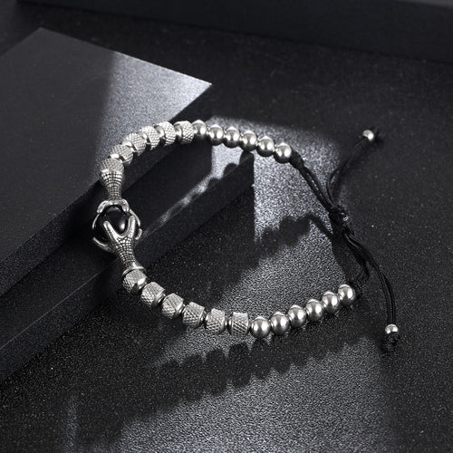 Stainless Steel Dragon Claw Black Agate Beaded Minimalism Bracelet