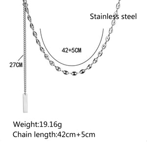 Stainless Steel Pig Nose Chain Tassel Square Trend Pendant Necklace