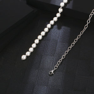Stainless Steel Chain Splicing Pearls Pink Diamond Love Pendant Necklace