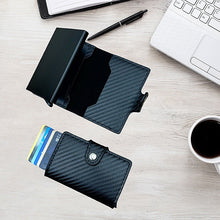 Load image into Gallery viewer, Fashion automatic push card bag le men&#39;s carbon fiber card bag metal aluminum box anti-theft wear-resistant card clip card bag