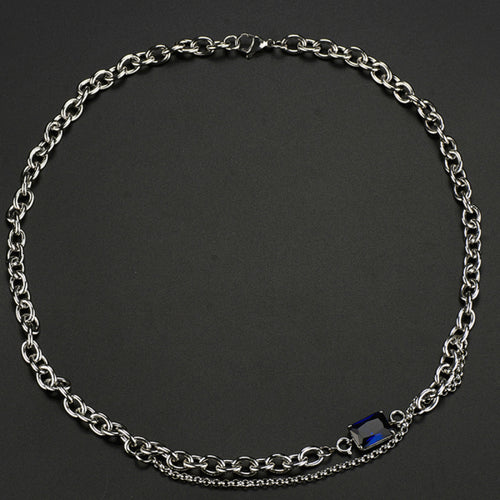 Stainless Steel Double Layered Sapphire Fashion Trend Necklace