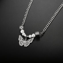 Load image into Gallery viewer, Stainless Steel Dice Butterfly Pearls Splicing  Trend Pendant Necklace