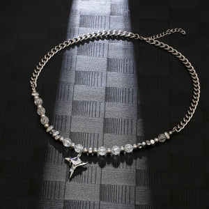 Stainless Steel Bead Splicing Irregular Cross Necklace