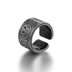 Stainless Steel Cartoon Graffiti Smiling Face Trend Ring