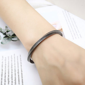 Stainless Steel European and American Vintage Twisted Spiral Never Give Up Open Fashion Bracelet