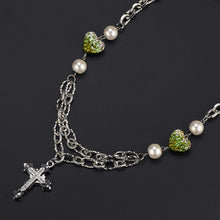 Load image into Gallery viewer, Stainless Steel Colored Diamond Inlaid Heart Splicing Cross Men And Women Necklace