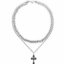 Load image into Gallery viewer, Stainless Steel Cross Cuban Double Layer Trend Fashion Necklace