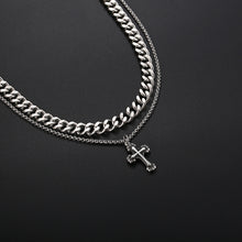 Load image into Gallery viewer, Stainless Steel Cross Cuban Double Layer Trend Fashion Necklace