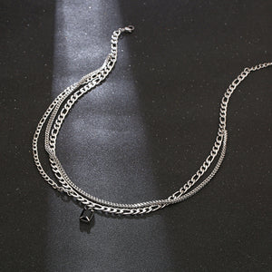 Stainless Steel Multi Layered Black Gemstone Minimalism Necklace