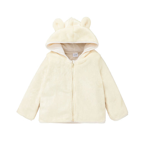 Babies and children's new wholesale hooded zipper shirt children pure color lovely thick clothes coat