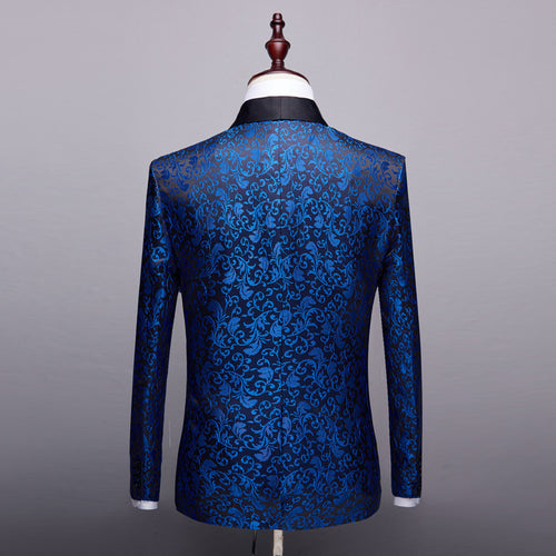 Men's fashion floral small suit jacket shawl collar slim-fit party Groom suit Singer coat performance wear