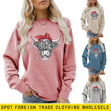 Load image into Gallery viewer, Casual long sleeve crewneck red bow cow fun print loose women&#39;s hoodie