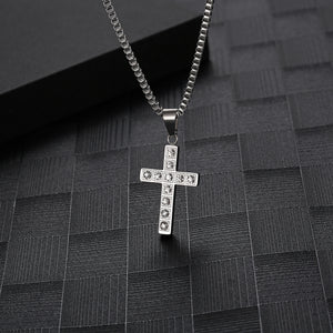 Stainless Steel Diamond Cross Hip Hop Pendant Necklace