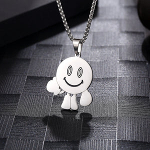 Stainless Steel Cartoon Smiling Face Little Man Pendant Necklace