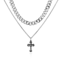 Load image into Gallery viewer, Stainless Steel Cross Cuban Double Layer Trend Fashion Necklace