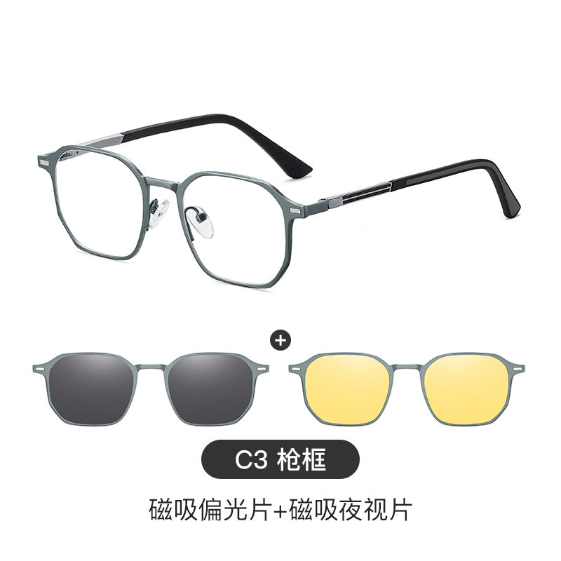Men's aluminum magnesium sunglasses 3-in-1 polarizing absorption mirror sunglasses can be equipped with myopia frame 7036