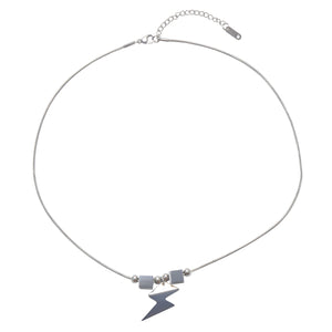 Stainless Steel Block Lightning Pendant Necklace