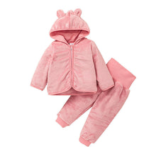 Load image into Gallery viewer, Cross-border children&#39;s hooded zipper shirt new trousers two pieces of autumn and winter thick baby lovely coat set