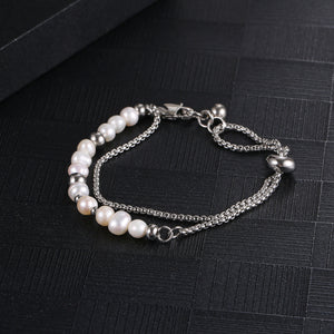 Stainless Steel Irregular Natural Pearl Double Layer Delicate Bracelet