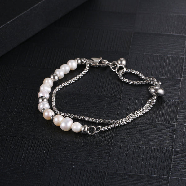 Stainless Steel Irregular Natural Pearl Double Layer Delicate Bracelet