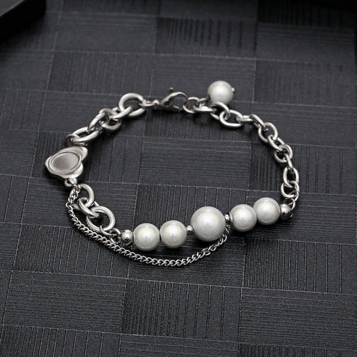 Stainless Steel INS Style Reflective Pearl Heart Splicing Trend Bracelet