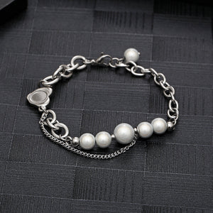 Stainless Steel INS Style Reflective Pearl Heart Splicing Trend Bracelet