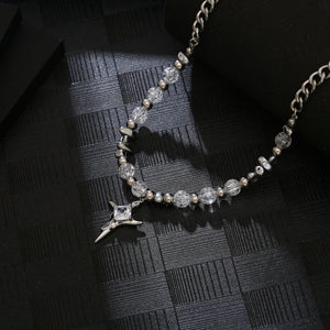 Stainless Steel Bead Splicing Irregular Cross Necklace
