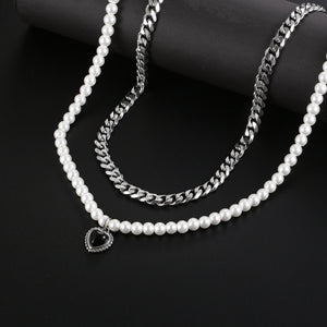 Stainless Steel Love Aritificial Pearls Fashion Necklace