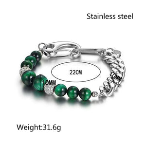 Stainless Steel European And American Personalized Trendy Tiger Eye Stone Splicing  Bracelet