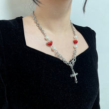 Load image into Gallery viewer, Stainless Steel Colored Diamond Inlaid Heart Splicing Cross Men And Women Necklace