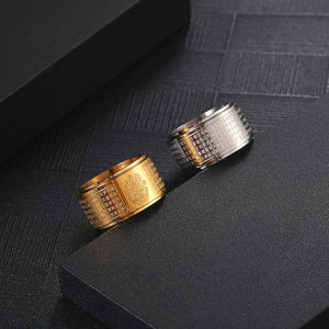 Stainless Steel Buddhist Heart Sutra Rotating Fashion Ring
