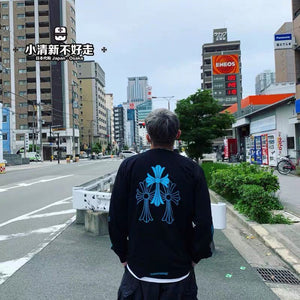 Scroll cross patchwork long sleeve T-shirt base