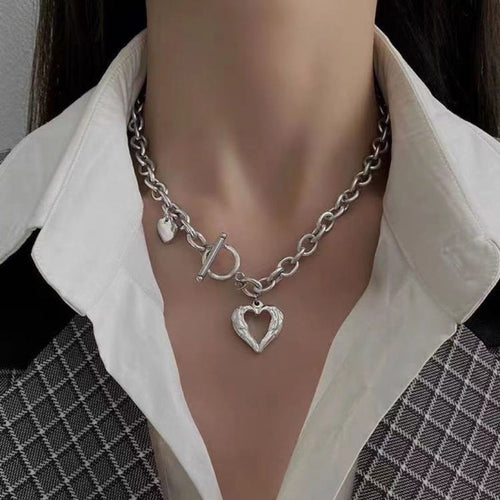 European and American fashion double-layer pearl necklace female wholesale ins wind hip hop tide splicing love strong chain sweater chain