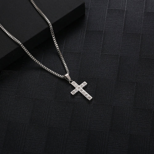 Stainless Steel Diamond Cross Hip Hop Pendant Necklace