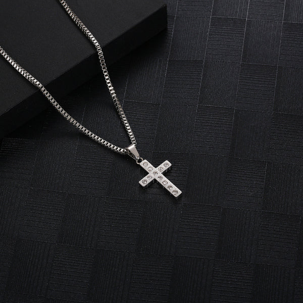 Stainless Steel Diamond Cross Hip Hop Pendant Necklace