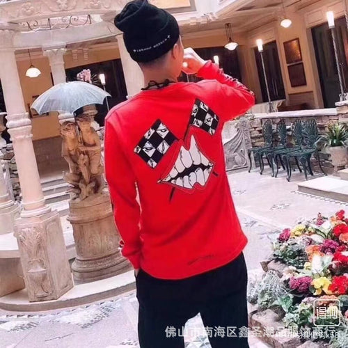 Hipster cartoon alphabet graffiti arm print long sleeve T-shirt