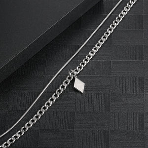 Stainless Steel Double Layered Geometry Rhomb Cross Trend Necklace