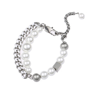 Stainless Steel Double Layered Cuban Pearl Bracelet