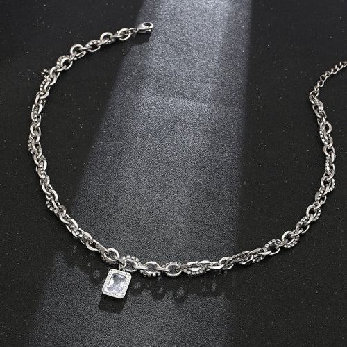 Stainless Steel  Square Artificial Gemstone Trend Fashion Pendant Necklace
