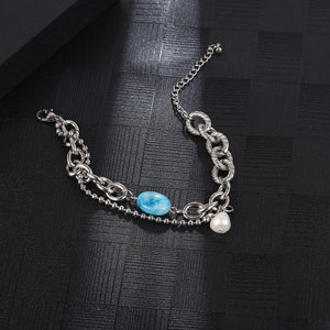 Stainless Steel Natural Stone Spliced Double Layer Fashion Bracelet