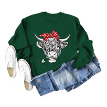 Load image into Gallery viewer, Casual long sleeve crewneck red bow cow fun print loose women&#39;s hoodie