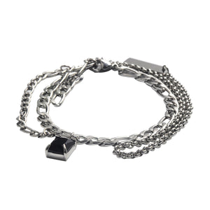 Stainless Steel Black Gem Multi Layered Minimalism Bracelet