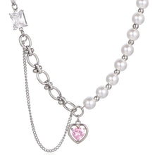Load image into Gallery viewer, Stainless Steel Chain Splicing Pearls Pink Diamond Love Pendant Necklace