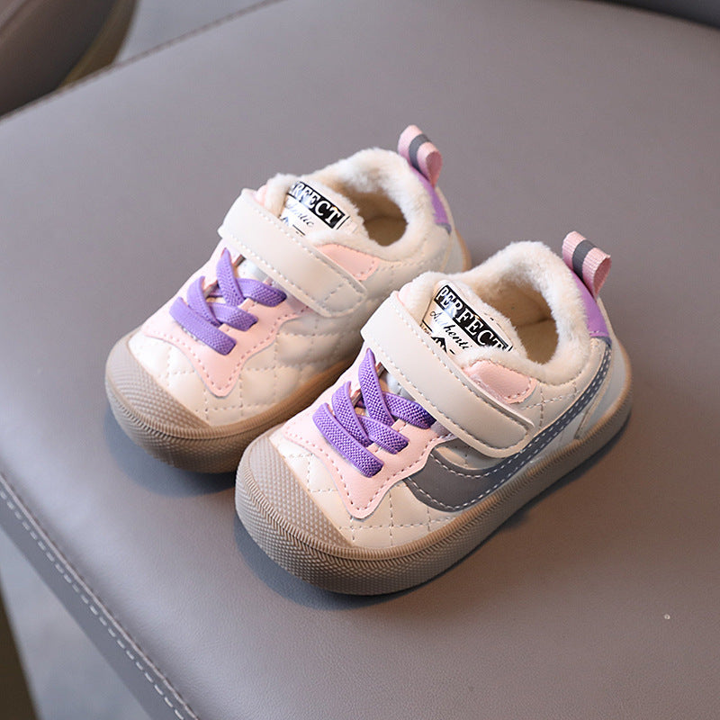 Children's fleece sports shoes  retro baby shoes fashion boy two cotton toddler shoes winter new
